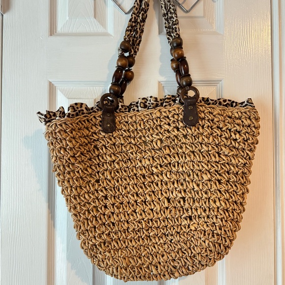 Sun'N'Sand Straw Bag,Handbag,Tote:Leopard Print
Trim+Beads,Feather,Leather Charm - Picture 4 of 11